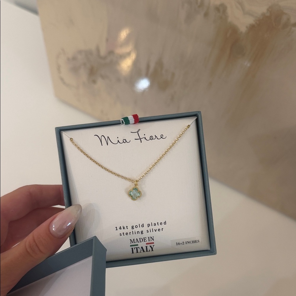 Gold Necklace with Green Pendant